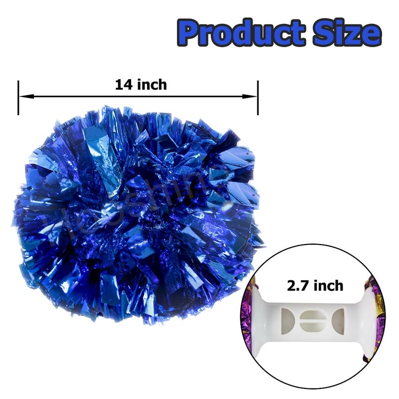 Hooshing 2PCS Blue Pom Poms Cheerleading with Baton Handle for Team Spirit Sports Dance Cheering - Image 2